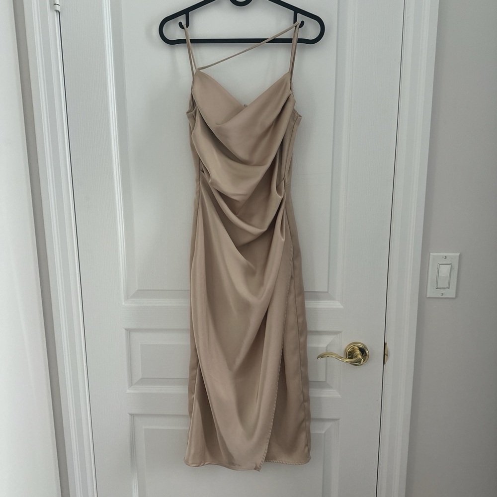 Elegant Tan Spaghetti Strap Dress - Picture 10 of 12